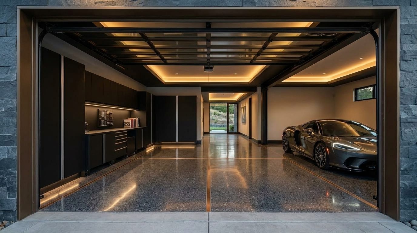 Ward Garage Doors Repairs Interior View of Custom Garage Door Overhead and Workshop